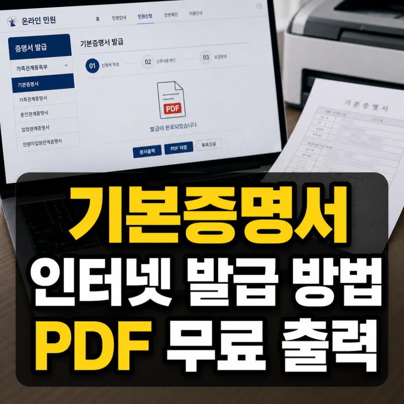 기본증명서 상세·특정 인터넷 발급 방법, 대법원 PDF 무료 출력