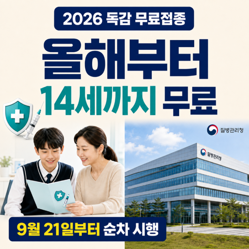 2026년 독감 무료접종 대상·일정, 14세까지 확대·65세 이상 코로나 동시접종