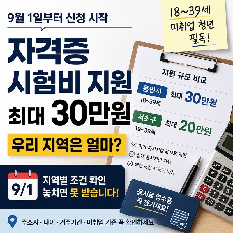 자격증 시험비 최대 30만원 돌려받는다｜9월 1일부터 청년도 꼭 ‘지역’부터 확인하세요