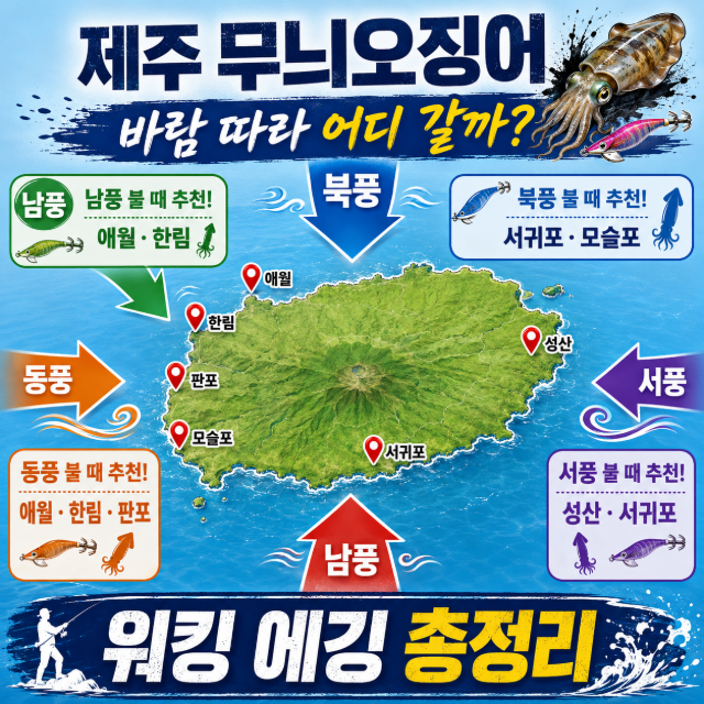 제주 무늬오징어 바람별 포인트 총정리｜동풍·서풍·북풍·남풍 어디로 갈까?