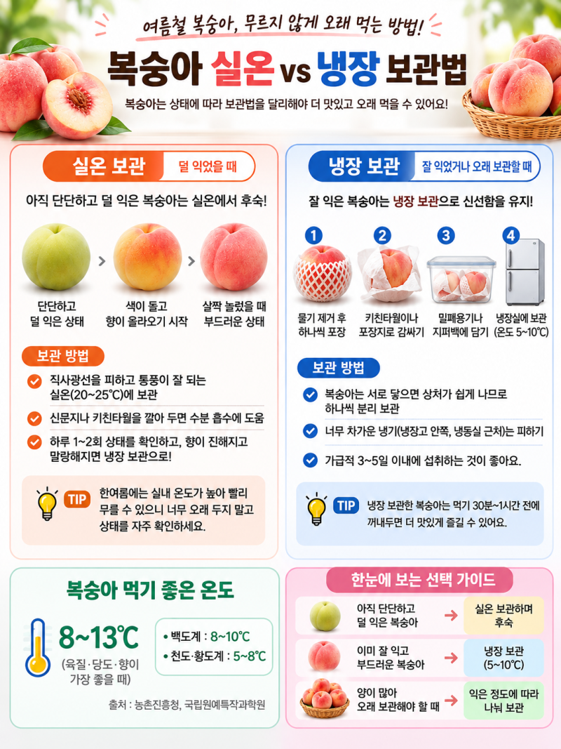 복숭아 냉장고에 그냥 넣지 마세요! 여름철 보관법과 먹는 온도