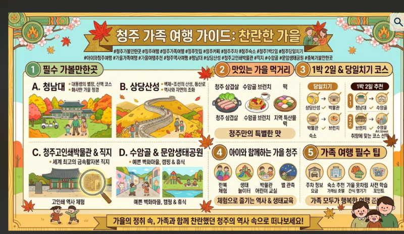 청주 가볼만한곳 총정리｜맛집·카페·주차부터 1박2일·당일치기 가족여행 코스