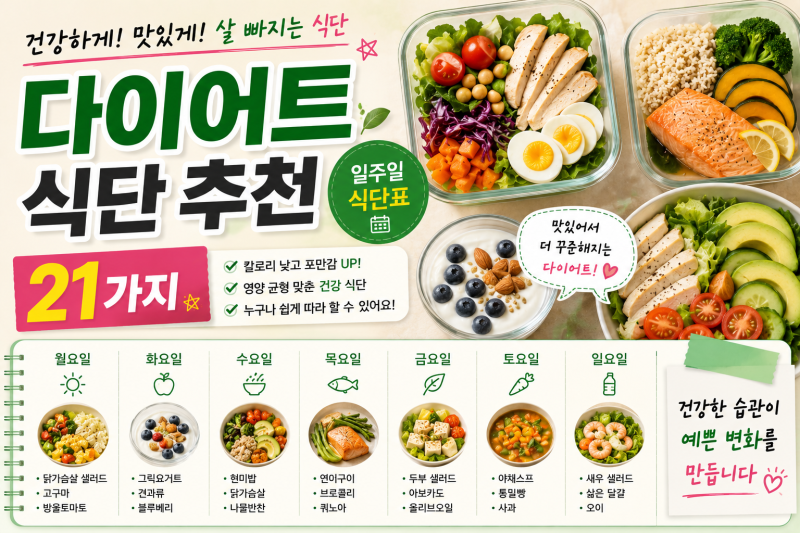 다이어트 식단 추천｜일주일 식단표 21가지
