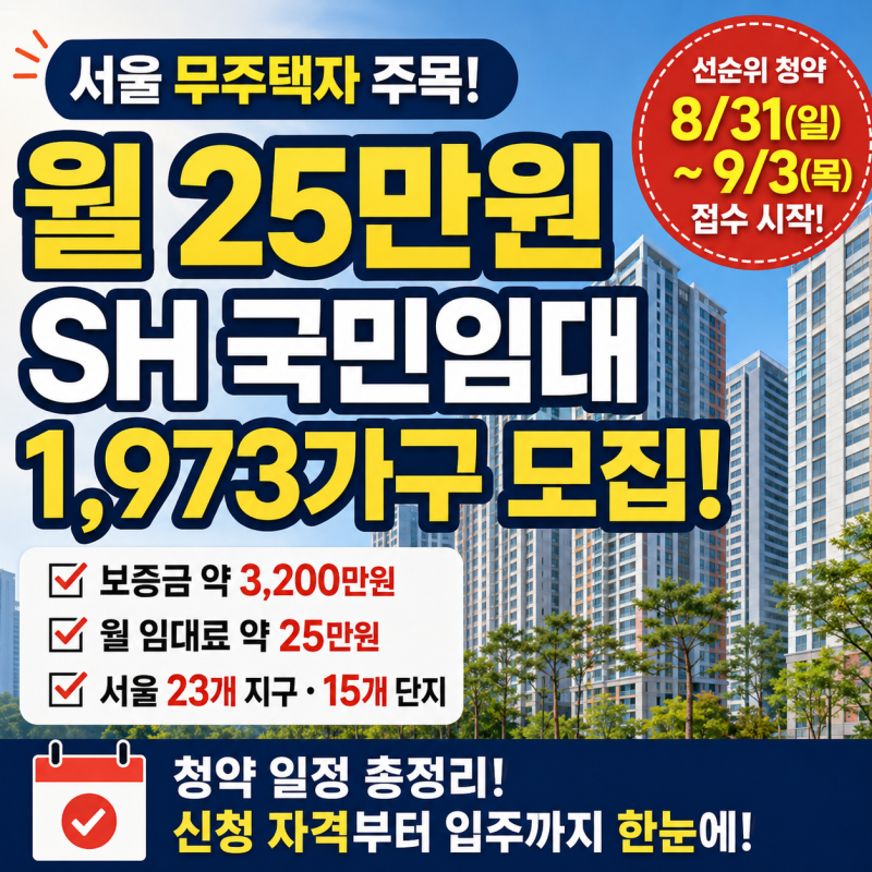 서울 무주택자라면 꼭 확인…월 25만원 SH 국민임대, 8월 31일 접수