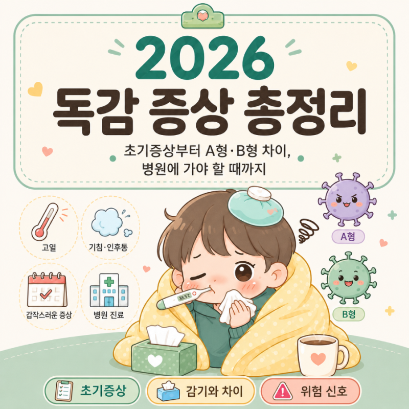 2026 독감 증상 총정리｜초기 증상부터 A형·B형, 감기 차이까지