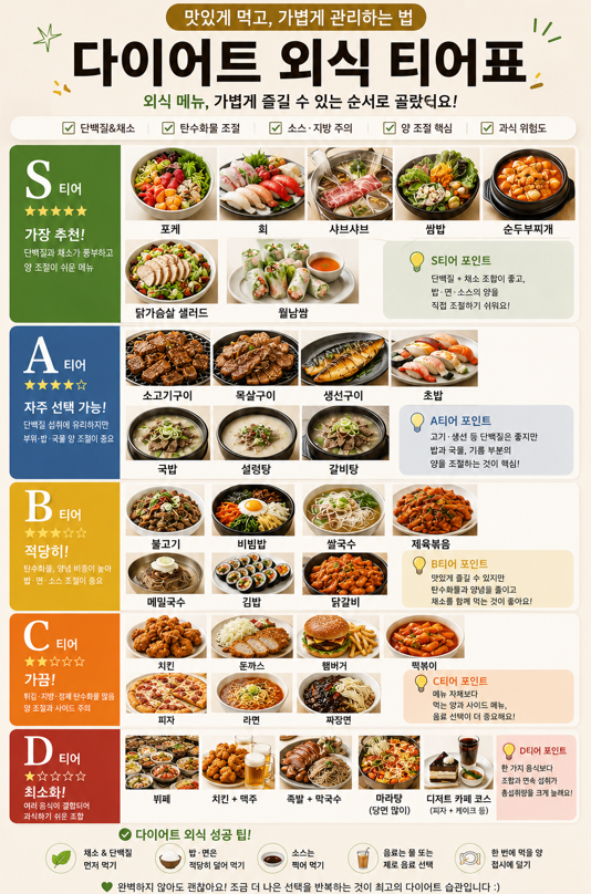 다이어트 외식 메뉴 추천｜포케·샤브샤브부터 치킨·떡볶이까지 살 덜 찌는 외식 티어표(다....