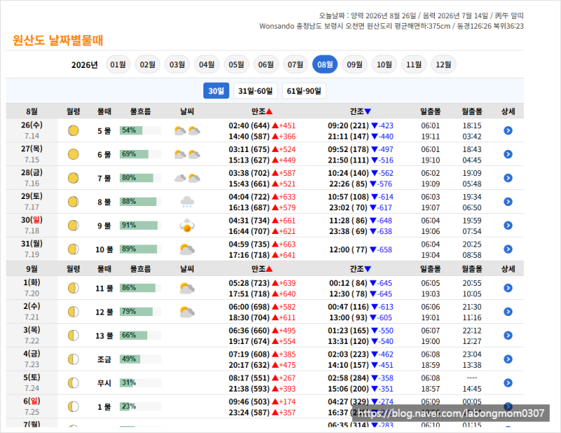 원산도 물때표 보는 법 · 비단조개 잡는 꿀팁 과 준비물