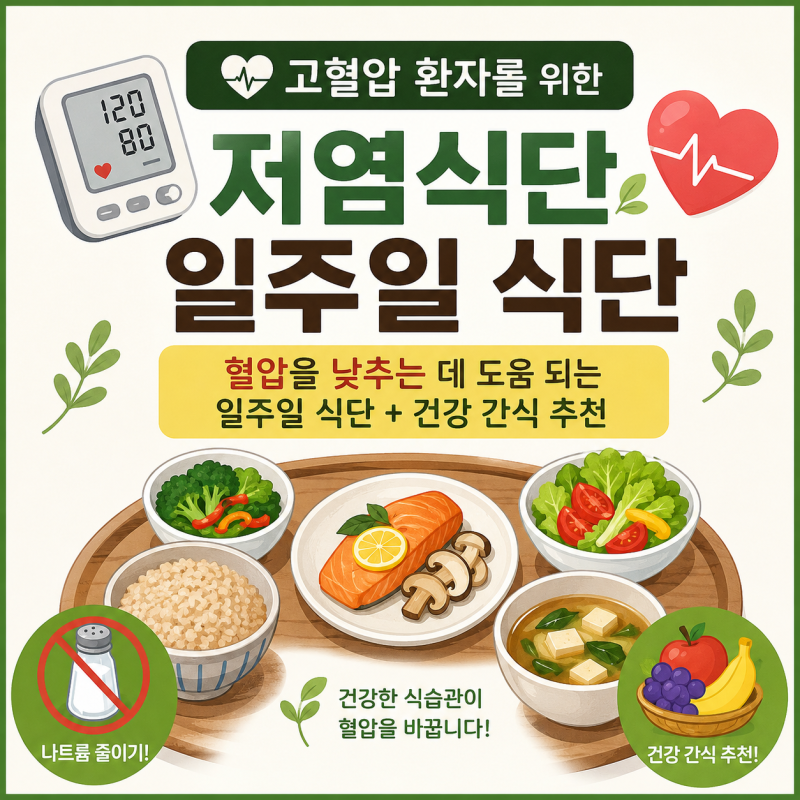 고혈압 환자를 위한 저염식단 일주일 식단혈압을 낮추는 데 도움 되는 일주일 식단 + 건강 간....