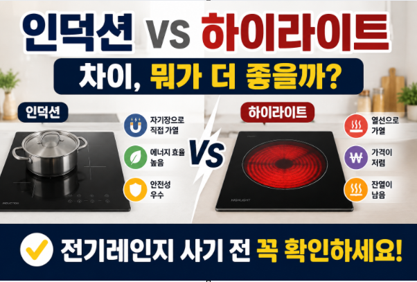 인덕션 vs 하이라이트 차이, 뭐가 더 좋을까? 전기레인지 사기 전 꼭 확인하세요