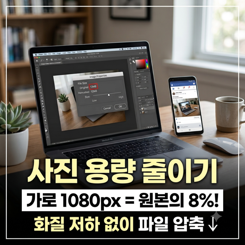 사진 용량 줄이기, 가로 1080px면 원본의 8%가 됩니다