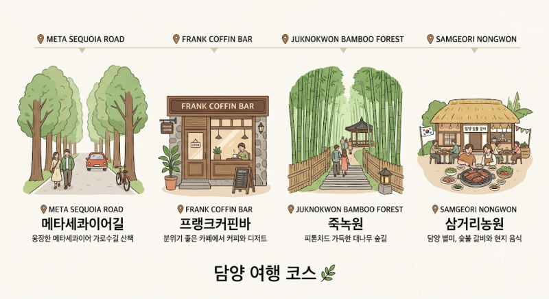 담양 가볼만한곳 총정리 죽녹원 메타세콰이어길 삼거리농원 여행 코스
