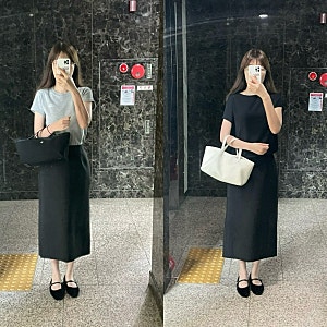 시에(SIE) 썸머 돌먼니트, 미아 사이드 슬릿 스커트 키작녀 출근룩 코디 후기