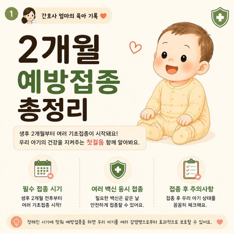 2개월 예방접종 총정리｜DTaP·폴리오·Hib·폐렴구균·로타 접종 시기와 주의사항