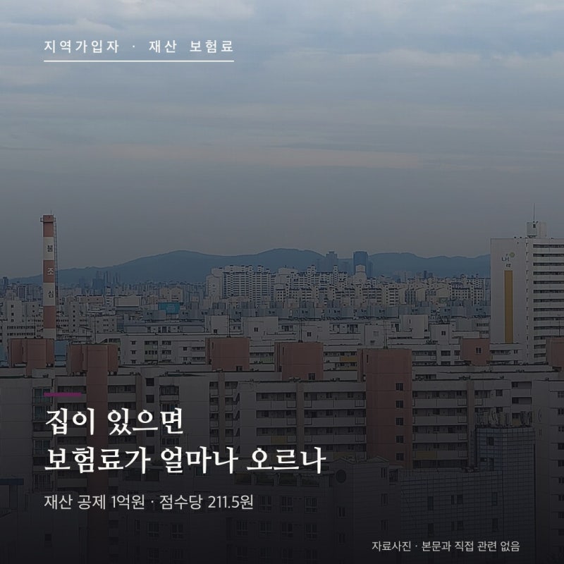 집이 있으면 건강보험료가 얼마나 오르나요 — 재산 기본공제 1억원과 점수당 211.5원, 피부양....