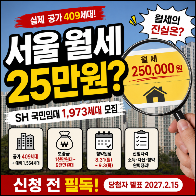 나도 신청가능한가? 서울 SH 국민임대 1973세대 모집｜월 25만원? 신청자격·청약일정 총정리