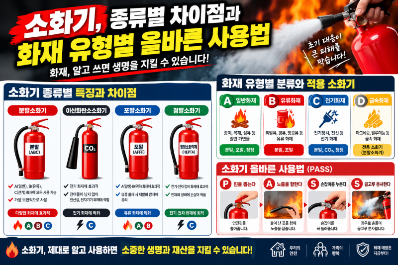 소화기 종류별 차이점과 화재 유형별 올바른 사용법