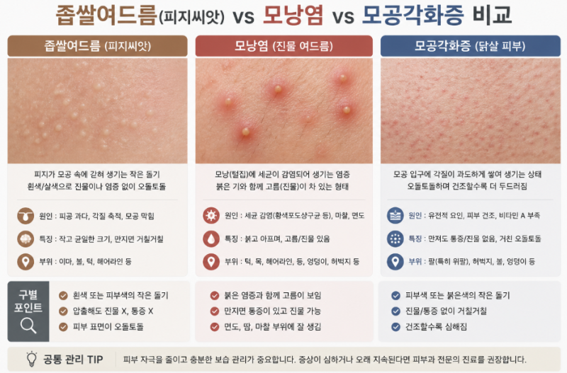얼굴 오돌토돌 요철, 짜도 안 나오는 이유? 모공각화증·모낭염·좁쌀 여드름 자가진단 및 연....