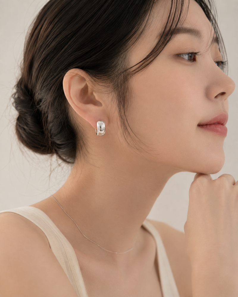 925 실버 볼드 커브 원터치 링 은귀걸이