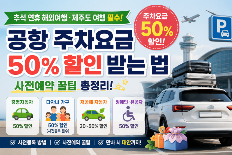 추석 연휴 공항 주차장 50% 할인 예약 방법! 다자녀 경차 필수 체크 (인천·김포공항)