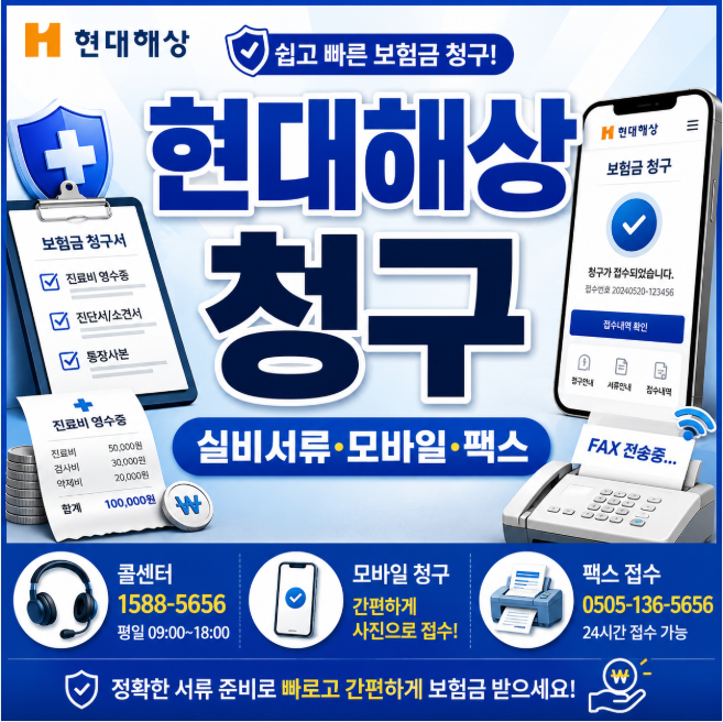 현대해상 보험금청구 방법, 실비 청구서류·콜센터 전화번호와 모바일·팩스 접수