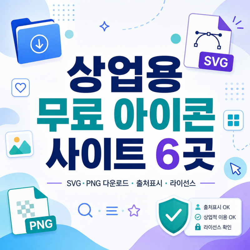 상업용 무료 아이콘 사이트 6곳 총정리｜SVG·PNG 다운로드·출처표시·라이선스까지