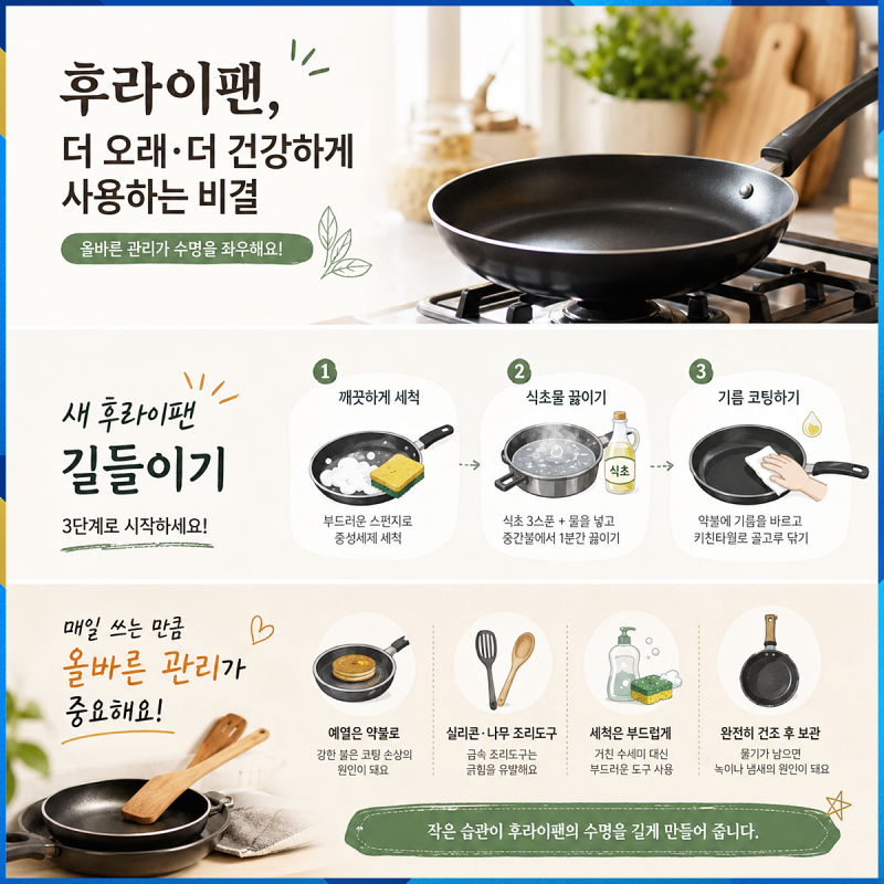 후라이팬 오래 쓰는 법 코팅팬 세척부터 보관까지