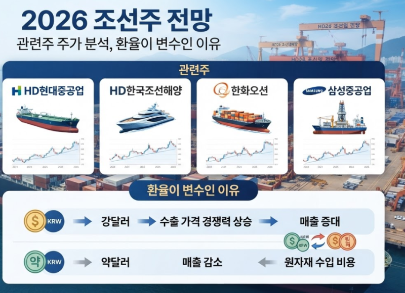 2026 조선주 전망｜관련주 주가 분석, 환율이 변수인 이유(HD현대중공업,HD한국조선해양,한화....
