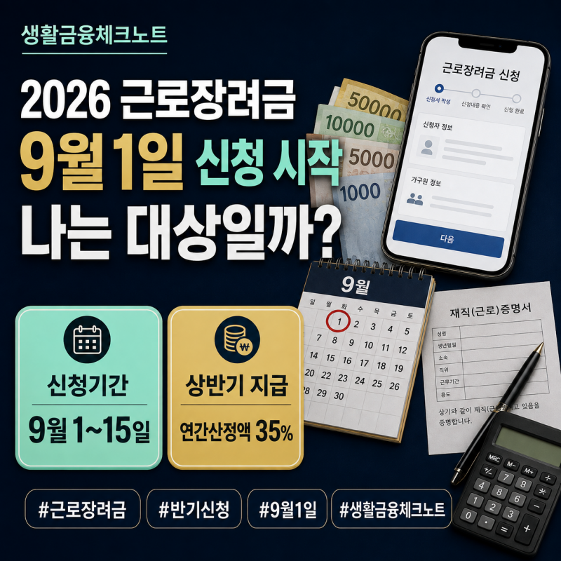 2026 근로장려금 반기신청 9월1일 시작, 나는 대상일까? 지급일·조건·신청방법 총정리