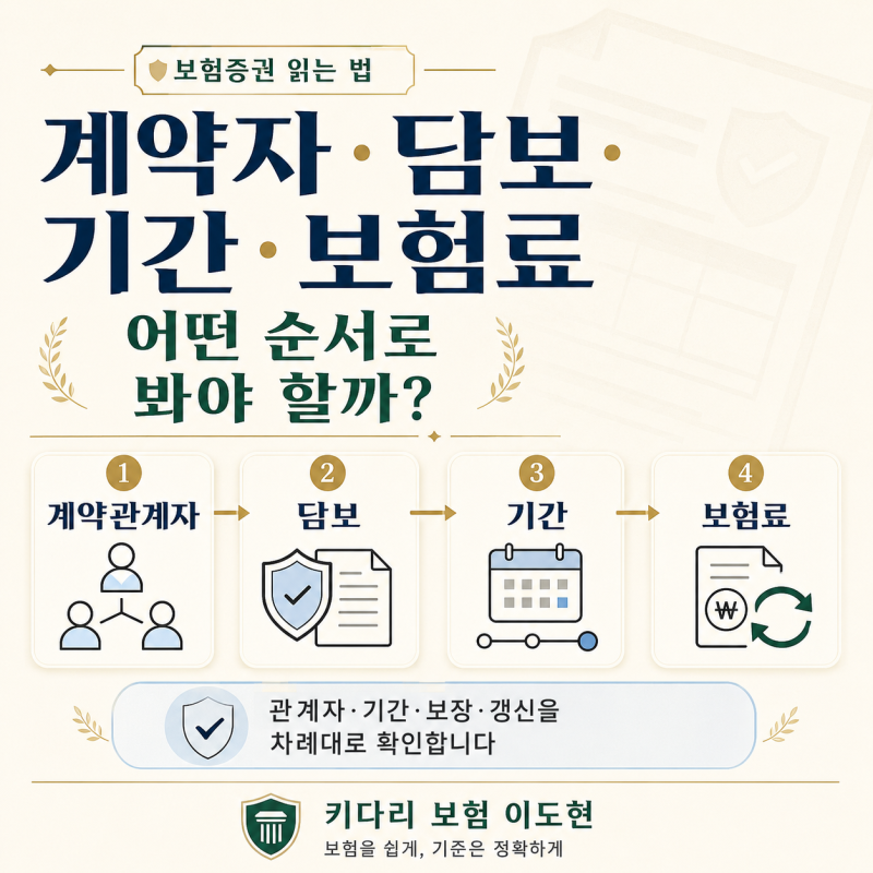 보험증권을 처음 볼 때 계약자·담보·기간·보험료를 어떤 순서로 볼까?
