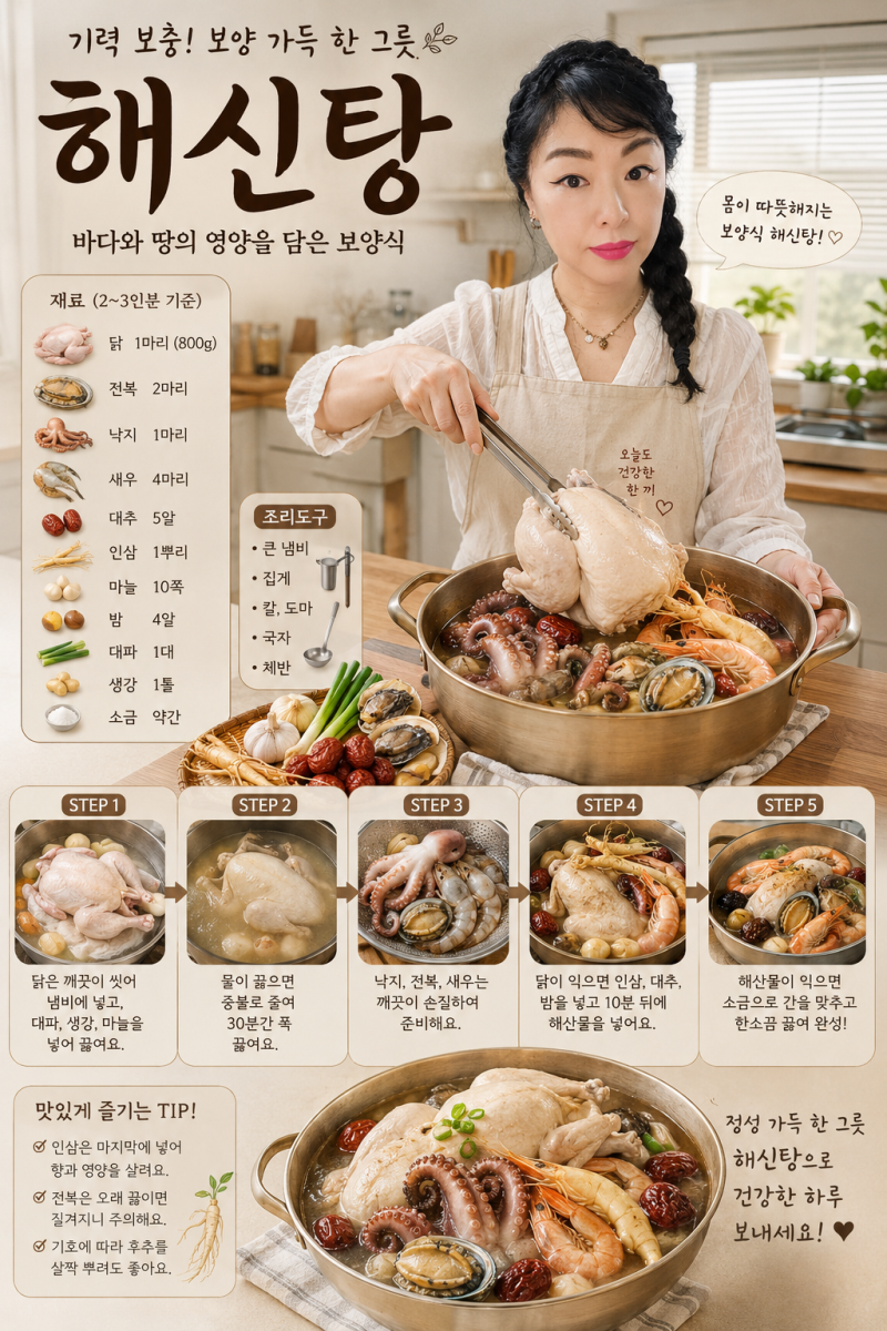 [보양식 레시피] 바다와 땅의 영양을 한 그릇에! 기력 보충 최고 '해신탕' 만드는 법