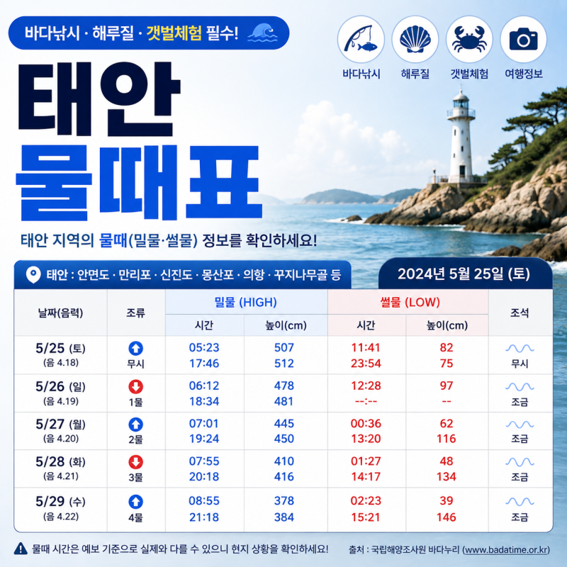 태안 물때표 시간 바로보기