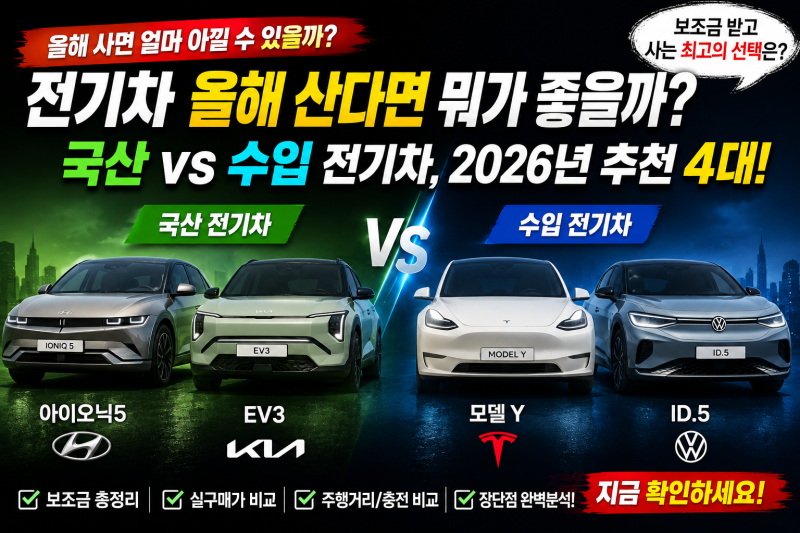 “전기차 올해 산다면 뭐가 좋을까?” 2026년 국산 vs 수입 추천 4대