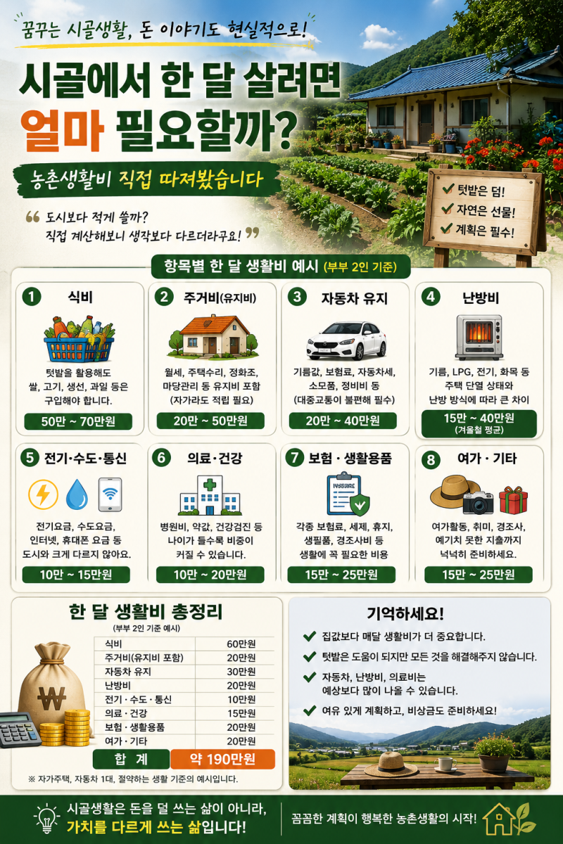 시골에서 한 달 살려면 얼마 필요할까? 농촌생활비 직접 따져봤습니다