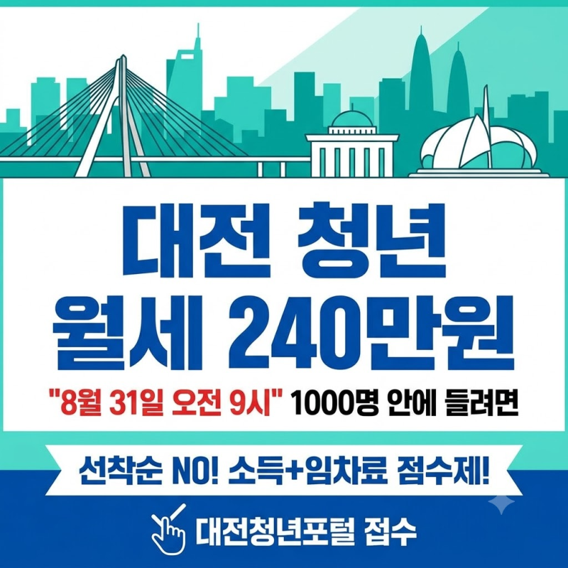 대전 청년 월세 지원 240만원 "8월 31일 오전 9시" 1000명 안에 들려면