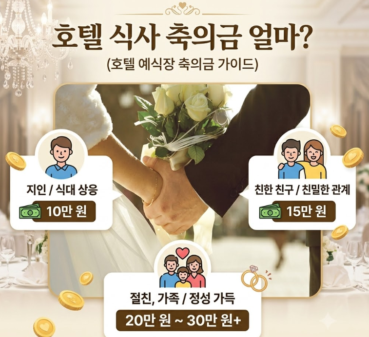 "호텔 결혼식 축의금 얼마" 5성급 특급호텔 식대 밥값 혼자 참석 자녀동반 회사동료 친구