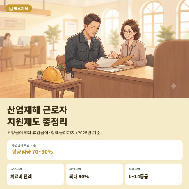 산업재해 근로자 지원제도 총정리 – 산재보험 요양급여·휴업급여·장해급여 신청방법(2026....