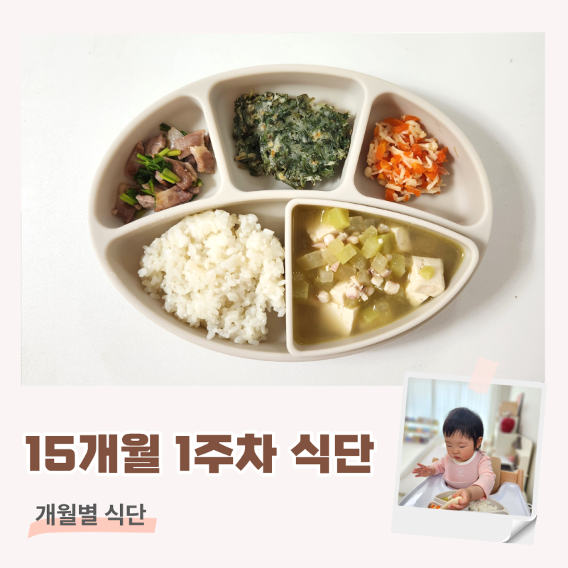 15개월 유아식 식단 돌아기 초간단 무염 식판식 (쑥전, 파프리카팽이버섯볶음, 목살구이)