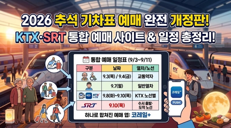 2026 추석 기차표 예매 완전 개정판! KTX·SRT 통합 예매 사이트 및 일정 총정리
