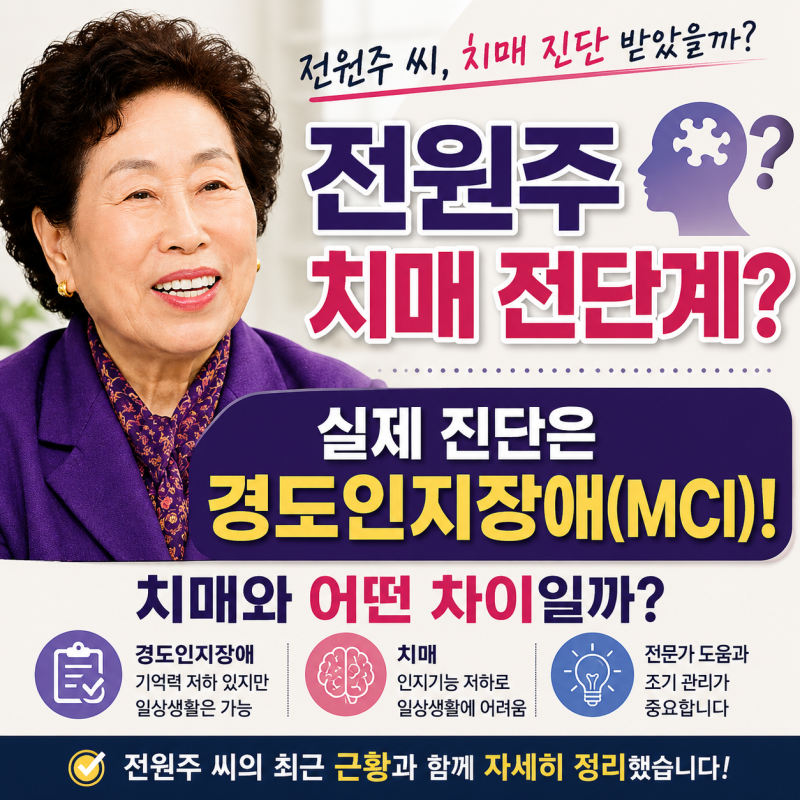 전원주 치매 전단계, 실제 진단은 경도인지장애? 치매와 차이 정리