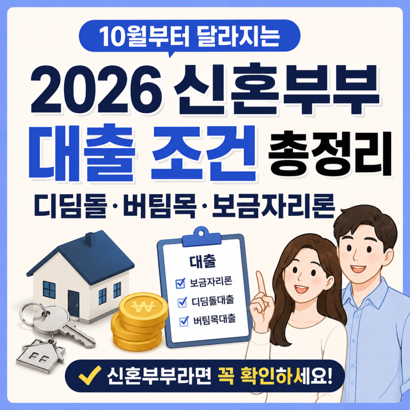 2026 신혼부부 대출 조건 총정리｜10월부터 달라지는 디딤돌·버팀목·보금자리론