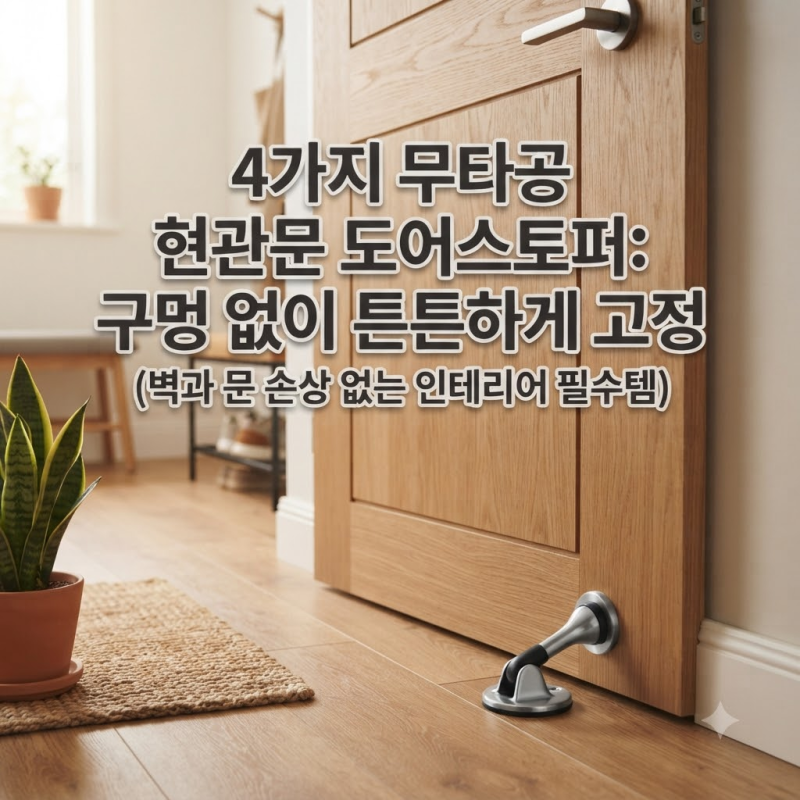 현관문 무타공 도어스토퍼 4개 타공 없이 단단하게 고정하기