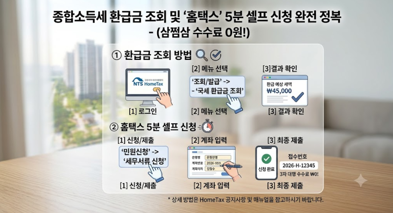 종합소득세 환급금 조회 방법, 삼쩜삼 수수료 없이 홈택스에서 5분 만에 셀프 신청하기