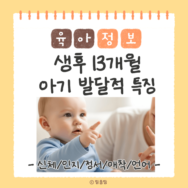 [육아정보] 생후 13개월 아기 발달적 특징(수면, 깨시, 이유식, 신체, 인지, 정서, 언어, 애착)