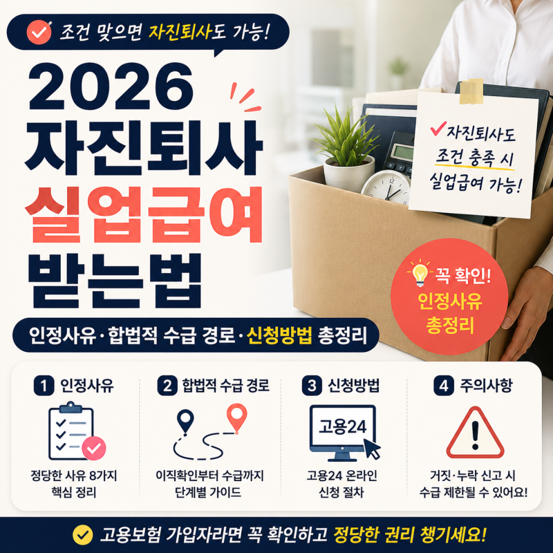 2026 자진퇴사 실업급여 받는법｜인정사유·합법적 수급 경로·고용24 신청방법