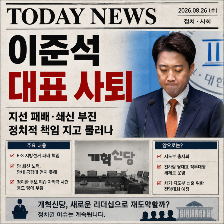 <b>이준석 개혁신당 대표 사퇴</b>, 지방선거 패배 책임…천하람 대행 체제....