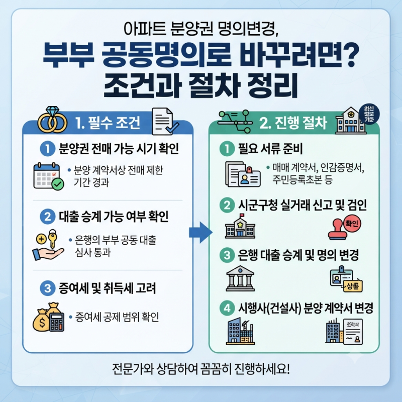 아파트 분양권 명의변경, 부부 공동명의로 바꾸려면? 조건과 절차 정리