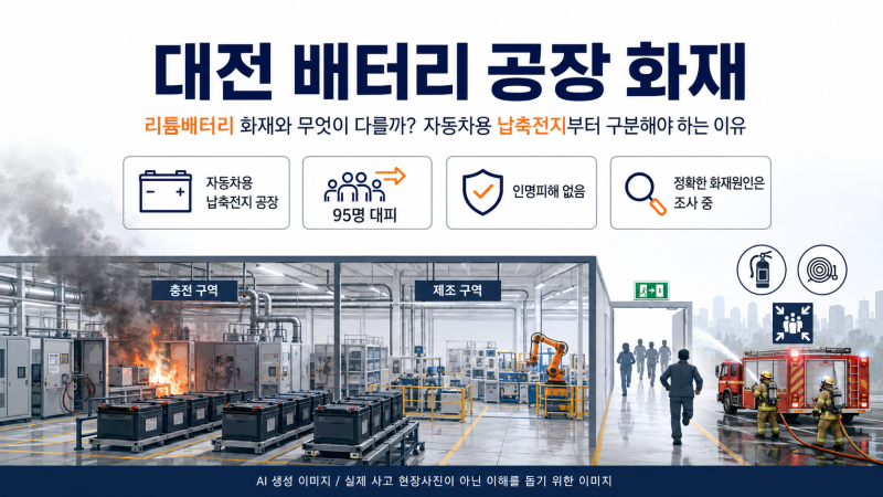 대전 배터리 공장 화재, 리튬이온배터리 화재와 무엇이 다를까? 납축전지 충전시설부터 구분....