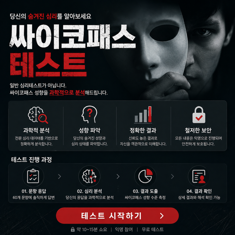 싸이코패스 소시오패스 특징 테스트 바로하기