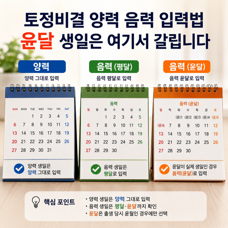 토정비결 양력 음력 입력법, 윤달 생일은 여기서 갈립니다
