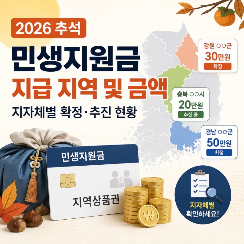 2026 추석 민생지원금 지급 지역 및 금액, 지자체별 확정·추진 현황